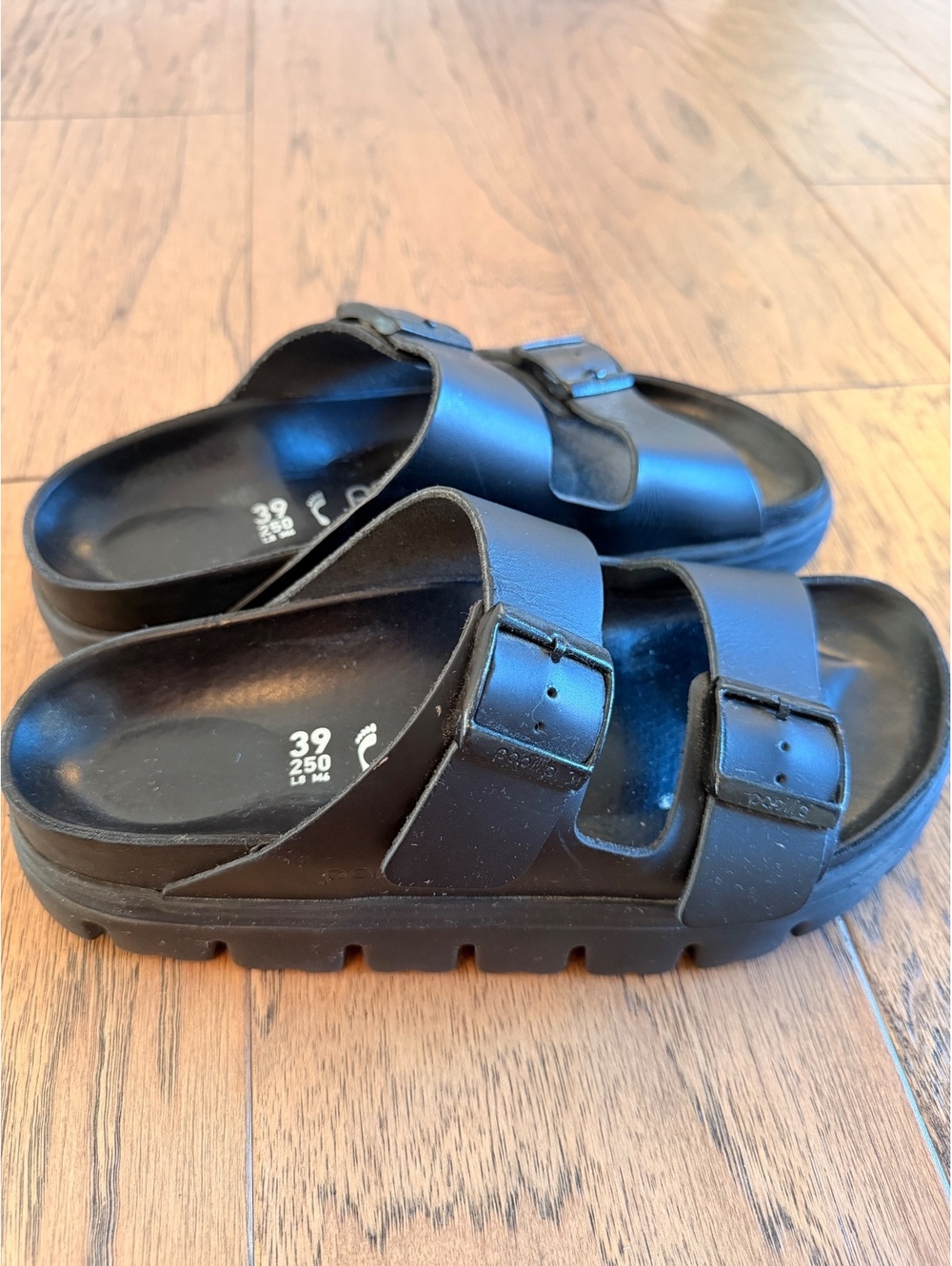 Papillio Black Slide Sandals with Buckle Straps Size 39